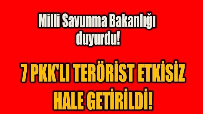  7 PKK'LI TERÖRİST ETKİSİZ HALE GETİRİLDİ!